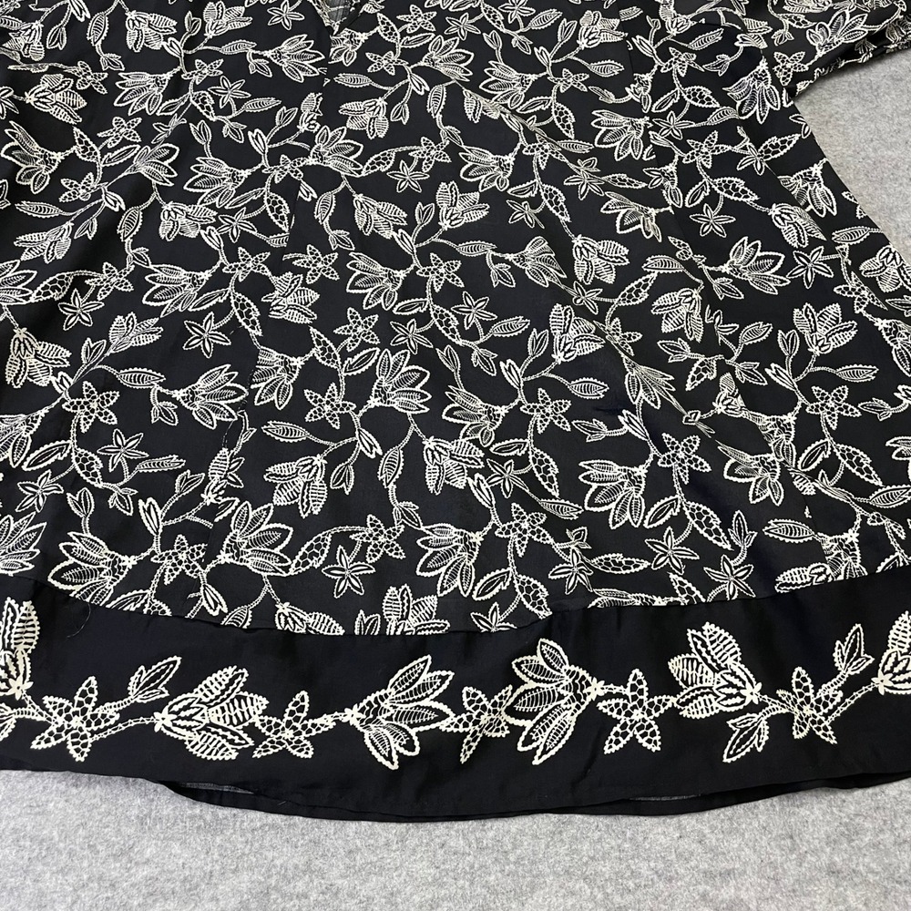 NEW HM Black White Floral Lace Print Button Front Mini Dress L Puff Sleeve - Picture 12 of 15